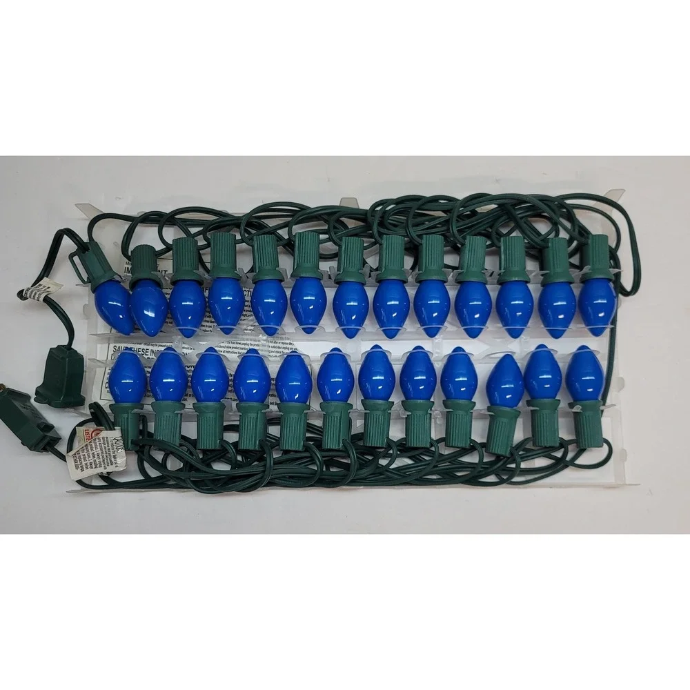 Enchanted Forest 25 C7 Ceramic Blue Light Set Indoor/Outdoor 25ft Green Wire